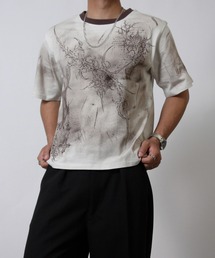 【NYS】トライバルデザイン グランジ ペイント加工 ショート丈 半袖Tシャツ