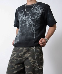 【NYS】トライバルデザイン グランジ ペイント加工 ショート丈 半袖Tシャツ