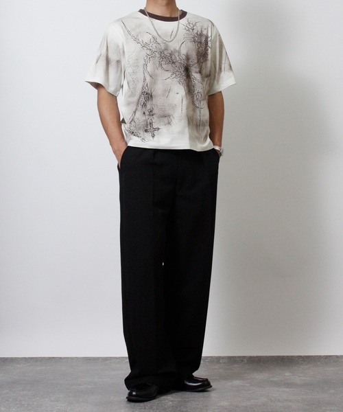 NYLAUS（ナイラス）の「【NYS】トライバルデザイン グランジ ペイント加工 ショート丈 半袖Tシャツ（Tシャツ/カットソー・メンズ・ブラック/ライトベージュ/ワインレッド・L/M）」の21枚目の写真