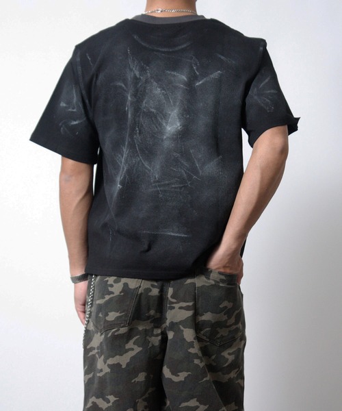 NYLAUS（ナイラス）の「【NYS】トライバルデザイン グランジ ペイント加工 ショート丈 半袖Tシャツ（Tシャツ/カットソー・メンズ・ブラック/ライトベージュ/ワインレッド・L/M）」の18枚目の写真