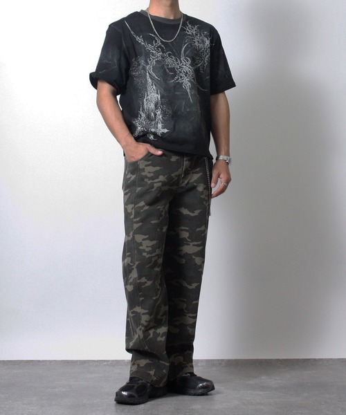 NYLAUS（ナイラス）の「【NYS】トライバルデザイン グランジ ペイント加工 ショート丈 半袖Tシャツ（Tシャツ/カットソー・メンズ・ブラック/ライトベージュ/ワインレッド・L/M）」の16枚目の写真
