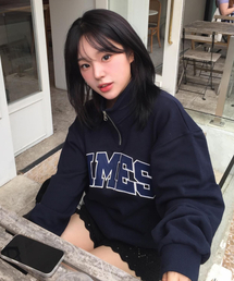 AMESWORLDWIDE | BASIC APPLIQUE HALF ZIP SWEATSHIRT NAVY(スウェット)