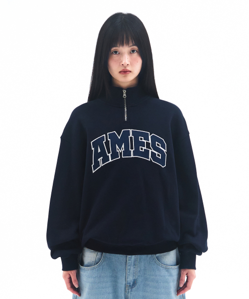 AMESWORLDWIDE（アメスワールドワイド）の「BASIC APPLIQUE HALF ZIP SWEATSHIRT NAVY（スウェット・レディース・その他・MEDIUM/LARGE/SMALL）」の6枚目の写真