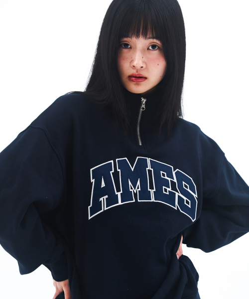 AMESWORLDWIDE（アメスワールドワイド）の「BASIC APPLIQUE HALF ZIP SWEATSHIRT NAVY（スウェット・レディース・その他・MEDIUM/LARGE/SMALL）」の3枚目の写真