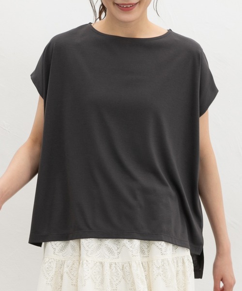 Honeys(ハニーズ)の「【ハニさら・汗ジミ軽減加工】汗ジミ軽減フレンチ袖T(Tシャツ/カットソー・レディース・ブルー/ブラック/イエロー/スミクロ/モカ・L/M/S)」の3枚目の写真