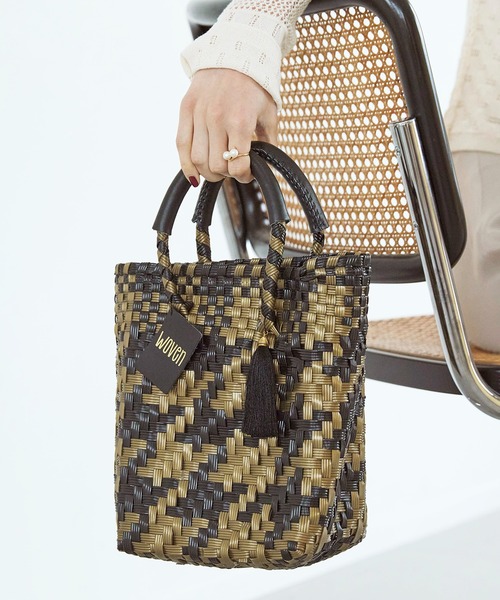 WOVEN(ウーヴン)の「WOVEN (ウーヴン) / メキシコ製 ミニバッグ メルカドバッグ かごバッグ レザーハンドル(かごバッグ・レディース・ブラック系その他/グリーン/ブラック×ゴールド/ブラック×ホワイト/ゴールド/ネイビー/ブラック/シルバー・FREE)」の4枚目の写真
