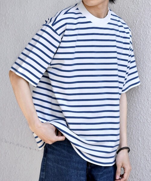 SHIPS any:〈洗濯機可能〉デザイン リブ ベーシック ボーダー Tシャツ