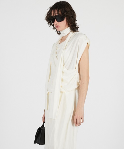 PRANK PROJECT（プランクプロジェクト）の「【2026Summer Pre-Order】ドレープジャージートップス / Drape Jersey Top（Tシャツ/カットソー・レディース・ホワイト/ブラウン/チャコールグレー・FREE）」の14枚目の写真
