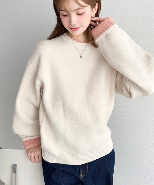 moment+(モーメントプラス)の「バイカラークルーネックニットプルオーバー〈手洗い可能〉(ニット/セーター・レディース・杢グレー/ネイビー/ブラウン/アイボリー/チャコールグレー・M)」の10枚目の写真