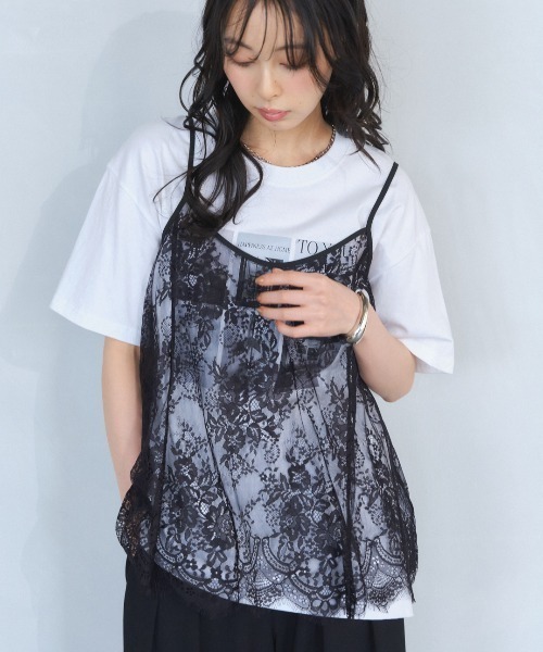 Anclear oui（アンクリアウィ）の「レースAラインキャミチュニック（キャミソール・レディース・White/ブラック・F）」の2枚目の写真
