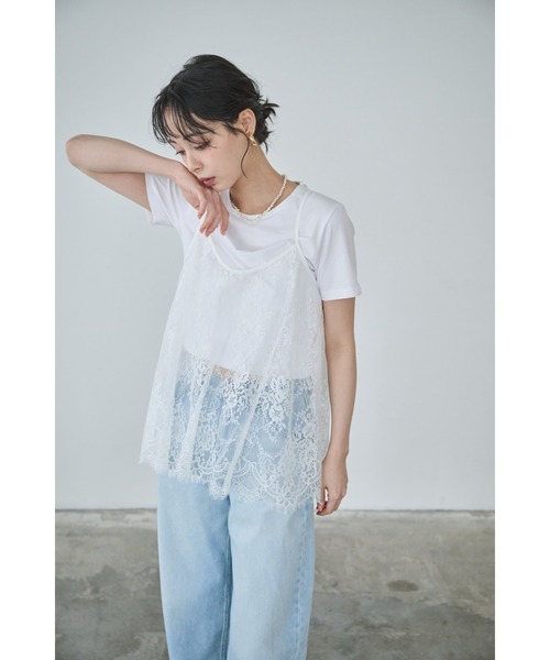 Anclear oui（アンクリアウィ）の「レースAラインキャミチュニック（キャミソール・レディース・White/ブラック・F）」の9枚目の写真