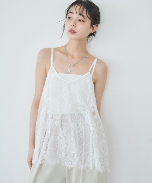 Anclear oui（アンクリアウィ）の「レースAラインキャミチュニック（キャミソール・レディース・White/ブラック・F）」の16枚目の写真