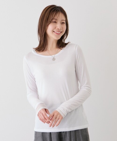 Jayro(ジャイロ)の「シアーフライス×チュールレイヤードプルオーバー(Tシャツ/カットソー・レディース・ホワイト系その他/ピンク/ブラック/ライトグレー・FREE)」の2枚目の写真