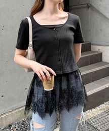 tiptop | 半袖カーディガン×裾レースキャミSET(Tシャツ/カットソー)