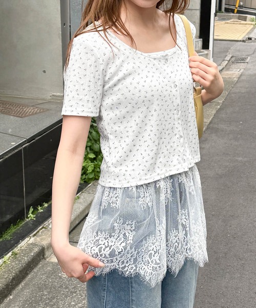 tiptop(ティップトップ)の「半袖カーディガン×裾レースキャミSET(Tシャツ/カットソー・レディース・ブラック/ホワイト系その他/グレー/ホワイト系その他2/サックスブルー・FREE)」の8枚目の写真