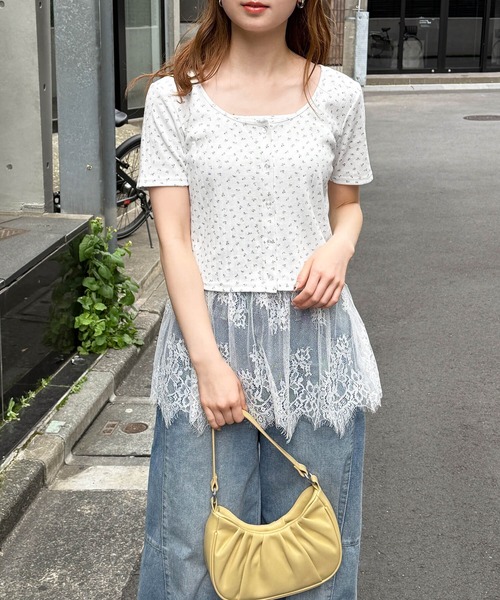 tiptop(ティップトップ)の「半袖カーディガン×裾レースキャミSET(Tシャツ/カットソー・レディース・ブラック/ホワイト系その他/グレー/ホワイト系その他2/サックスブルー・FREE)」の9枚目の写真