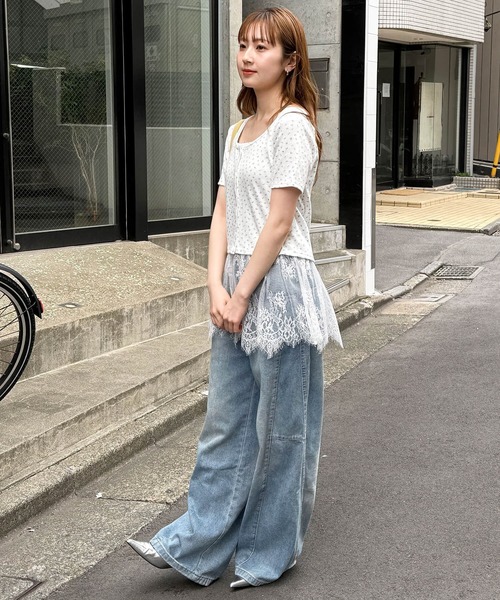 tiptop(ティップトップ)の「半袖カーディガン×裾レースキャミSET(Tシャツ/カットソー・レディース・ブラック/ホワイト系その他/グレー/ホワイト系その他2/サックスブルー・FREE)」の11枚目の写真