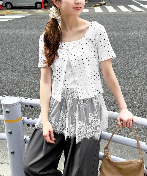 tiptop(ティップトップ)の「半袖カーディガン×裾レースキャミSET(Tシャツ/カットソー・レディース・ブラック/ホワイト系その他/グレー/ホワイト系その他2/サックスブルー・FREE)」の20枚目の写真