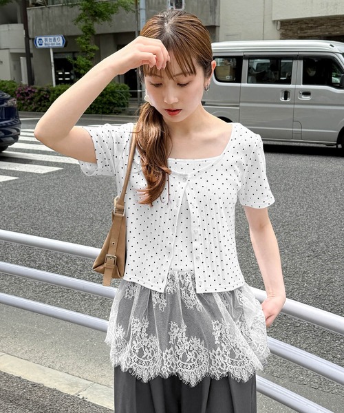 tiptop(ティップトップ)の「半袖カーディガン×裾レースキャミSET(Tシャツ/カットソー・レディース・ブラック/ホワイト系その他/グレー/ホワイト系その他2/サックスブルー・FREE)」の21枚目の写真