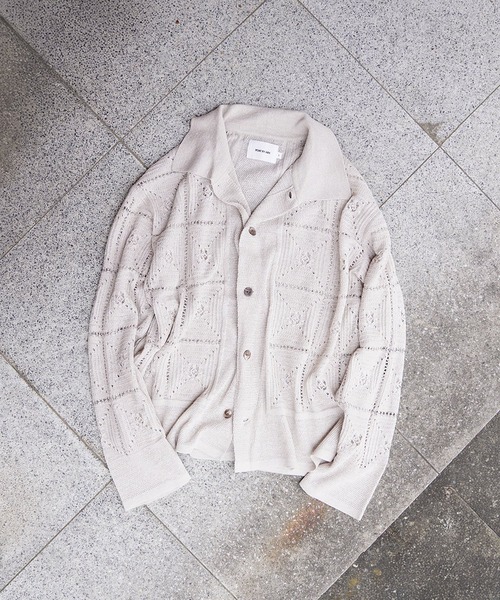 PORT BY ARK（ポートバイアーク）の「PORT BY ARK / ポートバイアーク：Crochet Knit Shirt：PO19-KN03[COR]（シャツ/ブラウス・メンズ・ブラック/レッド/ベージュ系その他・1/2）」の3枚目の写真