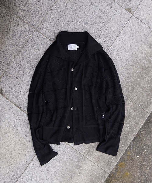 PORT BY ARK（ポートバイアーク）の「PORT BY ARK / ポートバイアーク：Crochet Knit Shirt：PO19-KN03[COR]（シャツ/ブラウス・メンズ・ブラック/レッド/ベージュ系その他・1/2）」の2枚目の写真