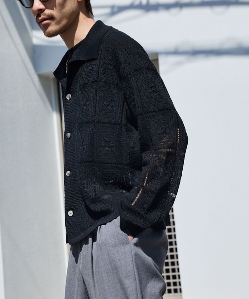 PORT BY ARK（ポートバイアーク）の「PORT BY ARK / ポートバイアーク：Crochet Knit Shirt：PO19-KN03[COR]（シャツ/ブラウス・メンズ・ブラック/レッド/ベージュ系その他・1/2）」の9枚目の写真