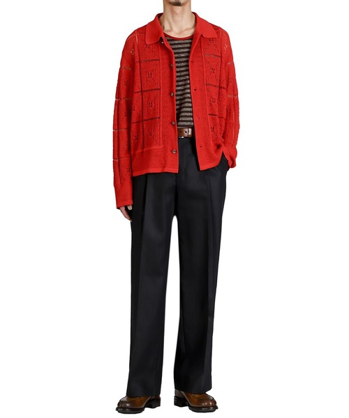 PORT BY ARK（ポートバイアーク）の「PORT BY ARK / ポートバイアーク：Crochet Knit Shirt：PO19-KN03[COR]（シャツ/ブラウス・メンズ・ブラック/レッド/ベージュ系その他・1/2）」の5枚目の写真