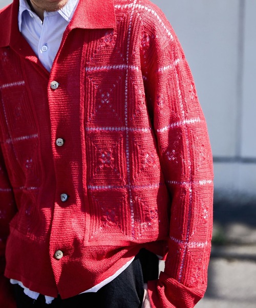 PORT BY ARK（ポートバイアーク）の「PORT BY ARK / ポートバイアーク：Crochet Knit Shirt：PO19-KN03[COR]（シャツ/ブラウス・メンズ・ブラック/レッド/ベージュ系その他・1/2）」の6枚目の写真
