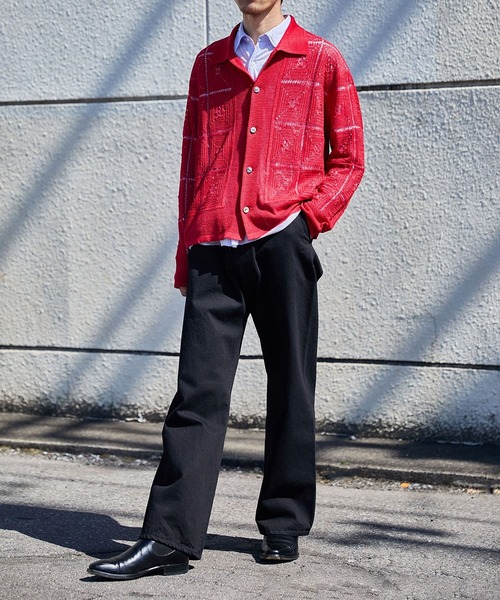 PORT BY ARK（ポートバイアーク）の「PORT BY ARK / ポートバイアーク：Crochet Knit Shirt：PO19-KN03[COR]（シャツ/ブラウス・メンズ・ブラック/レッド/ベージュ系その他・1/2）」の7枚目の写真