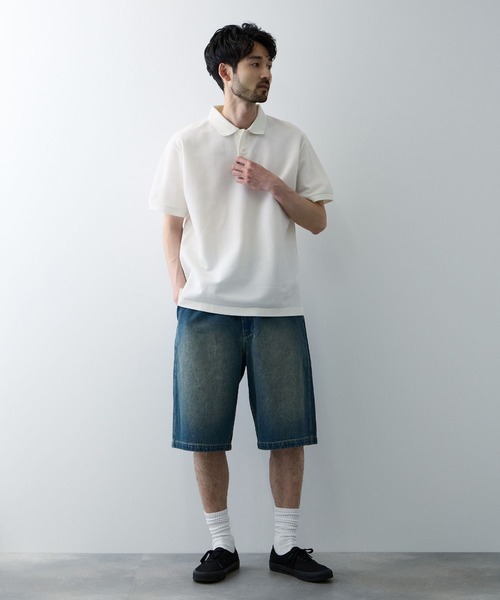 NAVY（ネイビー）の「NAVY 鹿の子編み ポロシャツ（ポロシャツ・メンズ・ホワイト/ダークブルー/ブラック/ネイビー・L/XL/M）」の12枚目の写真
