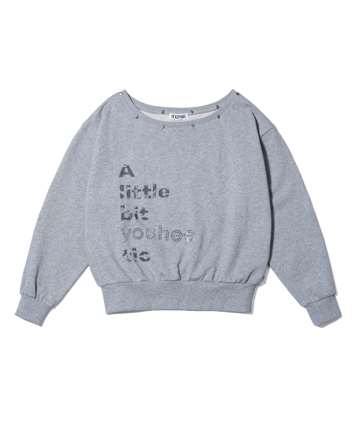 YOUHEE（ユヒ）の「YOUHEETIC HOTFIX OFF-SHOULDER SWEATSHIRTS MELANGE GREY（スウェット・レディース・その他・FREE）」の2枚目の写真