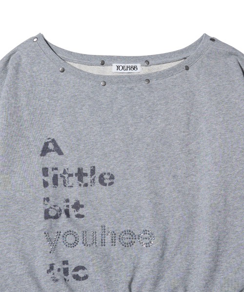YOUHEE（ユヒ）の「YOUHEETIC HOTFIX OFF-SHOULDER SWEATSHIRTS MELANGE GREY（スウェット・レディース・その他・FREE）」の5枚目の写真