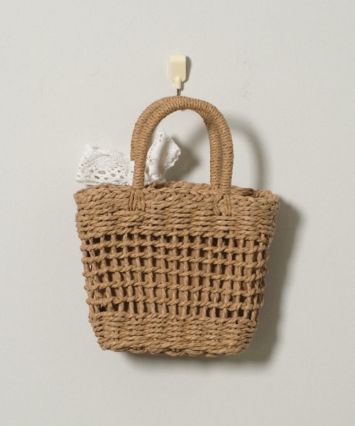 shopnikoniko（ショップニコニコ）の「かごバッグ ショルダーバッグ ミニ 刺繍レースリボン付き ストロー編みバッグ（かごバッグ・レディース・ベージュ/アイボリー・フリー）」の14枚目の写真