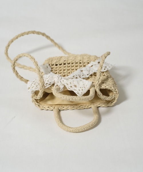 shopnikoniko（ショップニコニコ）の「かごバッグ ショルダーバッグ ミニ 刺繍レースリボン付き ストロー編みバッグ（かごバッグ・レディース・ベージュ/アイボリー・フリー）」の16枚目の写真