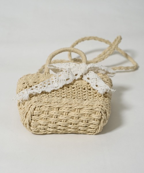 shopnikoniko（ショップニコニコ）の「かごバッグ ショルダーバッグ ミニ 刺繍レースリボン付き ストロー編みバッグ（かごバッグ・レディース・ベージュ/アイボリー・フリー）」の17枚目の写真