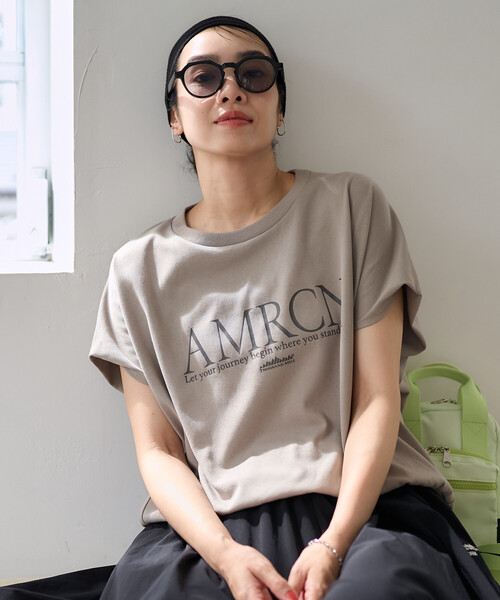 FREAK'S STORE（フリークスストア）の「Americana × THOUSAND MILE × FREAK'S STORE/アメリカーナ × サウザンドマイル 別注 フレンチスリーブTシャツ スカートセットアップ/ロゴTシャツ バルーンスカート セットアップ（セットアップ・レディース・ホワイト/チャコール/ダークグレー/ベージュ・ﾌﾘ-）」の19枚目の写真