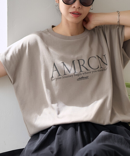 FREAK'S STORE（フリークスストア）の「Americana × THOUSAND MILE × FREAK'S STORE/アメリカーナ × サウザンドマイル 別注 フレンチスリーブTシャツ スカートセットアップ/ロゴTシャツ バルーンスカート セットアップ（セットアップ・レディース・ホワイト/チャコール/ダークグレー/ベージュ・ﾌﾘ-）」の21枚目の写真