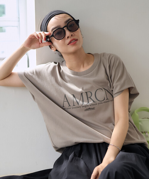 FREAK'S STORE（フリークスストア）の「Americana × THOUSAND MILE × FREAK'S STORE/アメリカーナ × サウザンドマイル 別注 フレンチスリーブTシャツ スカートセットアップ/ロゴTシャツ バルーンスカート セットアップ（セットアップ・レディース・ホワイト/チャコール/ダークグレー/ベージュ・ﾌﾘ-）」の22枚目の写真