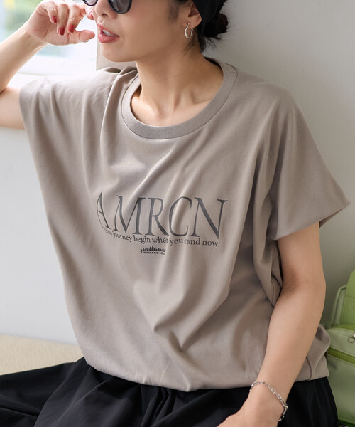 FREAK'S STORE（フリークスストア）の「Americana × THOUSAND MILE × FREAK'S STORE/アメリカーナ × サウザンドマイル 別注 フレンチスリーブTシャツ スカートセットアップ/ロゴTシャツ バルーンスカート セットアップ（セットアップ・レディース・ホワイト/チャコール/ダークグレー/ベージュ・ﾌﾘ-）」の12枚目の写真