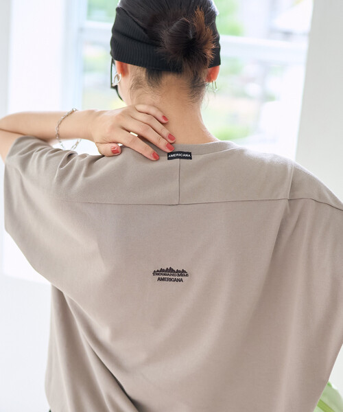 FREAK'S STORE（フリークスストア）の「Americana × THOUSAND MILE × FREAK'S STORE/アメリカーナ × サウザンドマイル 別注 フレンチスリーブTシャツ スカートセットアップ/ロゴTシャツ バルーンスカート セットアップ（セットアップ・レディース・ホワイト/チャコール/ダークグレー/ベージュ・ﾌﾘ-）」の14枚目の写真