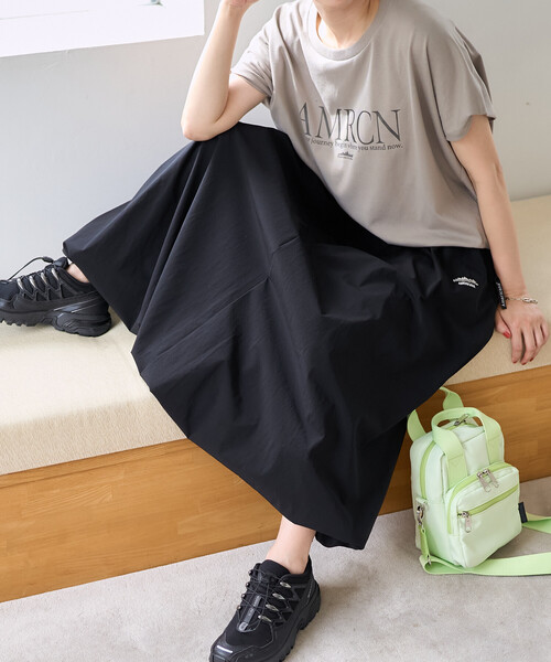 FREAK'S STORE（フリークスストア）の「Americana × THOUSAND MILE × FREAK'S STORE/アメリカーナ × サウザンドマイル 別注 フレンチスリーブTシャツ スカートセットアップ/ロゴTシャツ バルーンスカート セットアップ（セットアップ・レディース・ホワイト/チャコール/ダークグレー/ベージュ・ﾌﾘ-）」の17枚目の写真