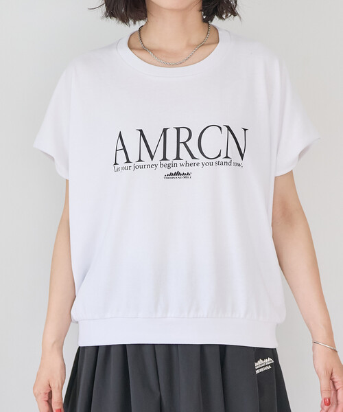FREAK'S STORE（フリークスストア）の「Americana × THOUSAND MILE × FREAK'S STORE/アメリカーナ × サウザンドマイル 別注 フレンチスリーブTシャツ スカートセットアップ/ロゴTシャツ バルーンスカート セットアップ（セットアップ・レディース・ホワイト/チャコール/ダークグレー/ベージュ・ﾌﾘ-）」の11枚目の写真