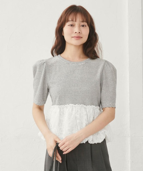 archives(アルシーヴ)の「ストライプアソートレースドッキングバルーンTOPS(Tシャツ/カットソー・レディース・ネイビー×ホワイト/ホワイト×グレー/ホワイト×ブラック/ブラック・MEDIUM)」の21枚目の写真