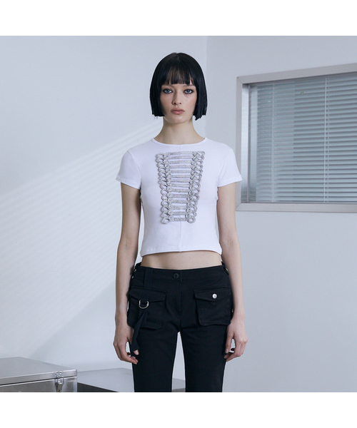 VOONT(ブント)の「Embroidery Napoleon Slim T-Shirt (IVORY)(Tシャツ/カットソー・レディース・アイボリー・OS)」の1枚目の写真