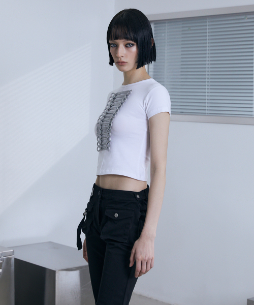 VOONT(ブント)の「Embroidery Napoleon Slim T-Shirt (IVORY)(Tシャツ/カットソー・レディース・アイボリー・OS)」の5枚目の写真