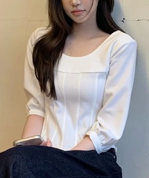 Uネックシャツトップス
