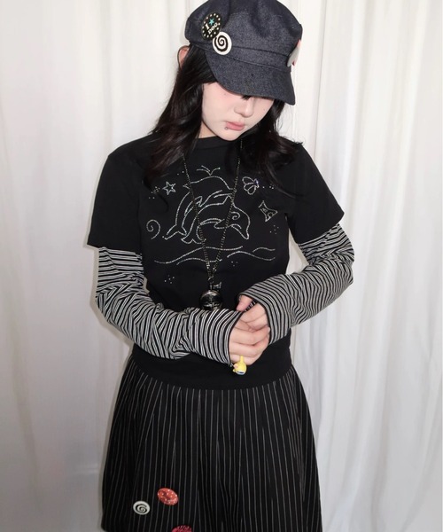 almo（アルモ）の「【LAMPOON】ラインストーンレイヤードＴ（Tシャツ/カットソー・レディース・パープル/ブラック・LARGE/MEDIUM/SMALL）」の2枚目の写真