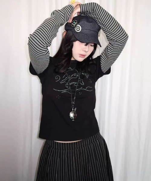 almo（アルモ）の「【LAMPOON】ラインストーンレイヤードＴ（Tシャツ/カットソー・レディース・パープル/ブラック・LARGE/MEDIUM/SMALL）」の10枚目の写真