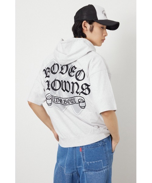 RODEO CROWNS WIDE BOWL(ロデオクラウンズワイドボウル)の「Blackletter 半袖ZIPパーカー(パーカー・メンズ・カモフラージュ/グレー×ホワイト/ブラック・MEDIUM/LARGE)」の3枚目の写真