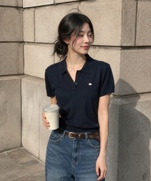 GENERAL IDEA（ジェネラルアイデア）の「【GENERAL IDEA】ロゴプレート付き半袖ポロシャツニットトップス   LOGO PLATE SHORT-SLEEVE POLO KNIT TOP（ポロシャツ）」